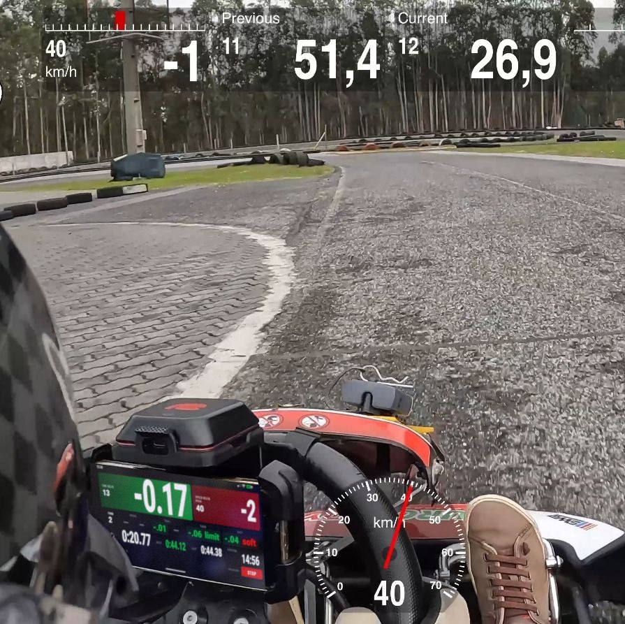 Driver's view of RaceCling mounted on Sodi kart steering wheel